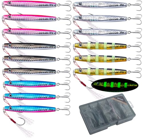 Goture 15 Stück Kunstköder Set, Angelköder Pilker Wobbler Fischlöffel Fischköder Forell für Salzwasser Süßwasserforellen Lachs, Forelle, Köder mit Drillingshaken 30g
