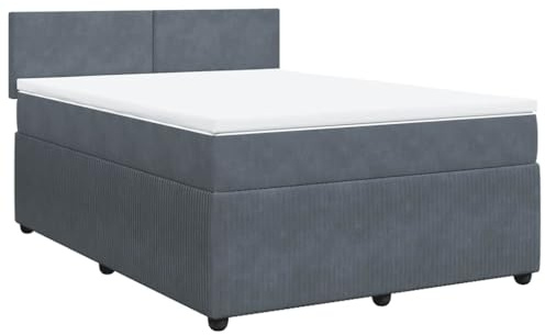vidaXL Boxspringbett mit Matratze Dunkelgrau 140x200 cm Samt