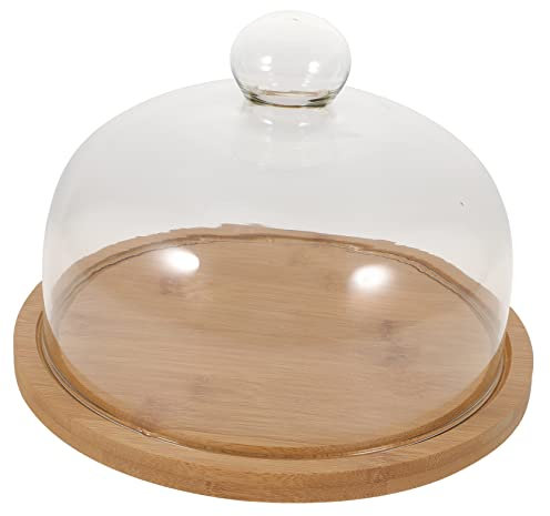 FUNOMOCYA Glasdeckel Mit Holzplatte Für Kuchen Lebensmittel Abdeckung Aus Deckel Für Kuchenpräsentation Schutz Vor Schmutz Und Insekten