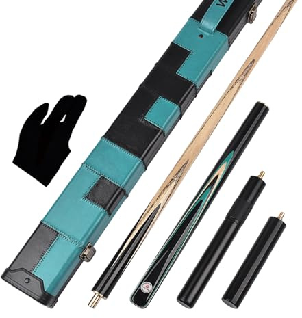 WAYMARK Snooker Cue Set Cyan Ebony Pool Cue Set Handmade 57 inches 17.5oz 3/4 Jointed 9.5mm Snooker Cue Tip with Pool Cue Accessoriess 3/4 Snooker Cue Case, Snooker Cues Extension, Glove