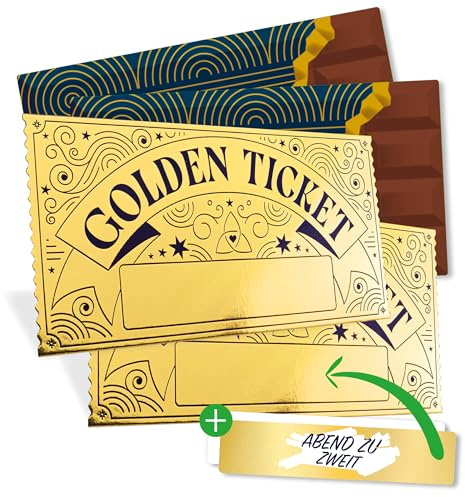 Inovida 2x Goldenes Ticket: 2x Rubbellos Gutschein zum Selber Ausfüllen – Rubbellose Selber Machen – Goldene Rubbelkarte – Golden Ticket Gutschein Karte - Personalisierte Geschenke
