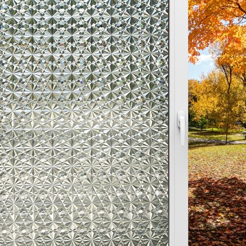 Fensterfolie Blickdicht Statisch Haftende Fensterfolie Zuschneidbare Wiederverwendbar Diamant-Muster Sichtschutzfolie Fenster Innen Selbstklebend für Wohnzimmer, Schlafzimmer, Küche
