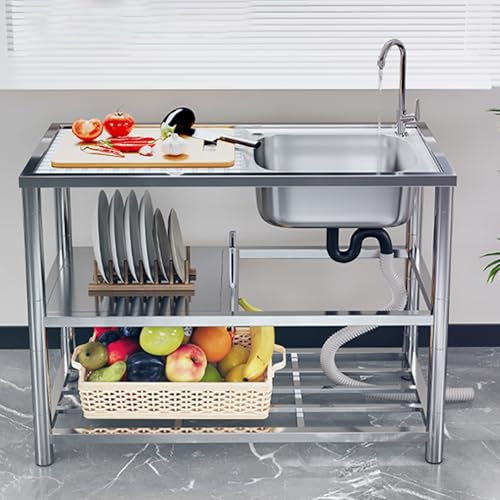 BVDHASDBT Edelstahl-Doppelwaschbecken, for Badezimmer, tragbares Waschbecken im Bauernhaus-Stil, freistehendes Einzelwaschbecken, for Badezimmer, tragbares Waschbecken im Bauernhaus-Stil(100 * 45cm)