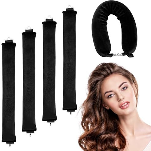 Lixiluxia 4 Pezzi Bigodino Lungo, Bigodini Morbidi per Dormire, Heatless Hair Curler, Boccoli Capelli Senza Calore, Bigoodino, Arricciacapelli, Riccioli con Ganci, per Tutti i Tipi di Capelli (Nero)