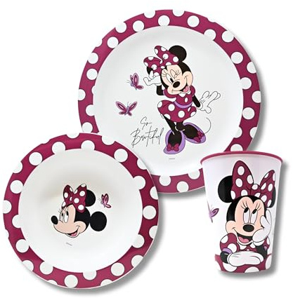 Stor Set de Vajilla Infantil Minnie Mouse para Niñas – Plato, Cuenco y Vaso Infantiles – Set de Vajilla para Desayuno, Almuerzo y Cena – Reutilizable y sin BPA