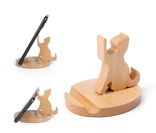 Esoes Tier-Handy-Ständer, Holz-Handyhalterung, Niedlicher Desktop-Telefonhalter, Tier-Tablet-Halter, Smartphone-Ständer, Kreative Tischdekoration (Kätzchen)
