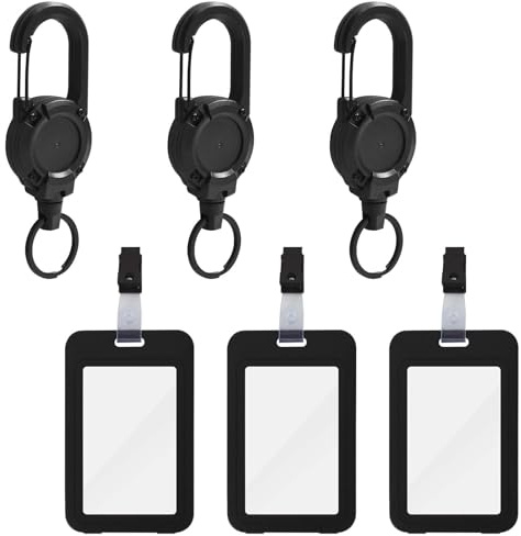 3er-Set Ausweishüllen: Kartenhalter & Ausweishalter mit Schlüsselanhänger Ausziehbar und Clip,Transparente Schutzhülle für ID, Kreditkarten & Führerschein, Ideal für Büro & Alltag,Outdoor – Schwarz