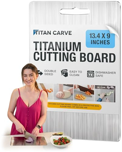 Titan Carve Titanium Cutting Board | Double-Sided Metal Titan Carve Cutting Board for Kitchen Chopping Board Dishwasher Safe, Rustproof & Durable for Meat & Vegetables | 13.4 x 9 Inches
