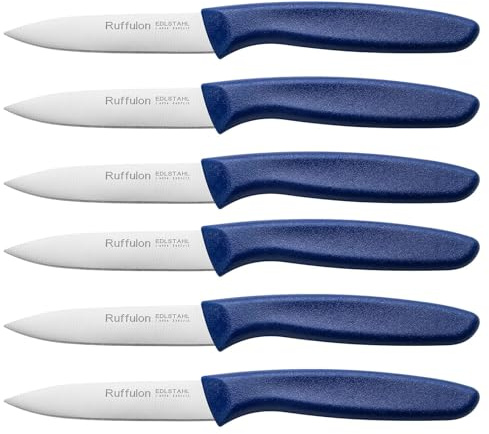 Ruffulon Schälmesser-Obstmesserset (6-teilig), ultrascharfe Edelstahlmesser für Gemüse und Obst mit ergonomischem Griff aus PP-Kunststoff zum Schneiden von Obst und Gemüse.
