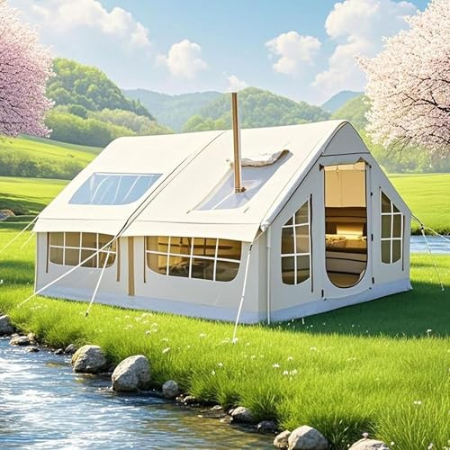 8 Personas Tienda De Campaña Hinchable, Tienda De Campaña Inflable Grande Carpa Familiar De La Casa De Aire, Tenda Campismo Montaje Rapido para Exteriores con Apertura De Chimenea Y Claraboya