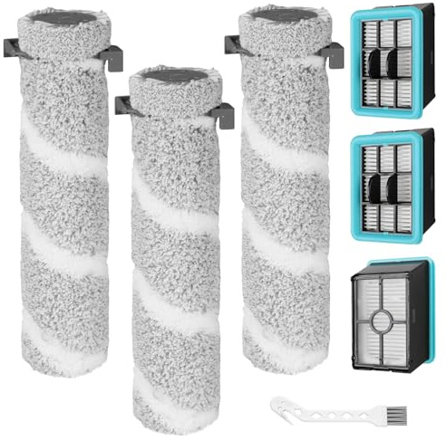 4111A Brush Filter Replacement Parts for Bissell CrossWave Edge 4111A Multi-Surface Hard Floor Cleaner Wet Dry Vacuum, 3 Brush Rollers 3 Filters, Part No. 1640897 1637755