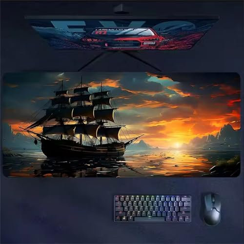 TengYuer Mouse Pad Large Gaming Mouse Mat 27.5x11.8x0.12 inch XL Extended Desk Mat Gaming Keyboard Mousepad Big Desk Pad with Non-Slip Base and Stitched Edge for Office/Gaming (Sunset Sailboat)