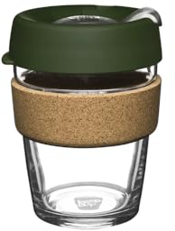 KeepCup Brew Cork – Tasse à café réutilisable en verre trempé et liège naturel, M 340 ml, pin