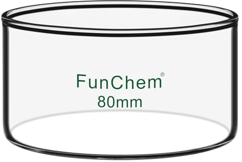 FunChem Coupelle de Cristallisation En Verre Borosilicaté Sans Bec pour Évaporation Et Cristallisation, Diamètre Extérieur 80 Mm, Cristallisoir de Laboratoire 100 ml avec Fond Plat