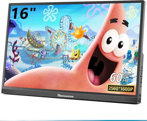 Showscren 16-Zoll Tragbarer Monitor 2K QHD 2560X1600P 60Hz 100% sRGB mit Lautsprechern, externer Bildschirm für Laptop PC Computer Switch PS4/5
