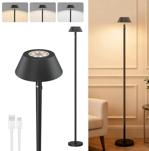LGMCF Kabellose Stehlampe Wohnzimmer, 7500mAh Wiederaufladbar Stehlampen Vintage, 3 Farben Dimmen akkubetriebene Stehlampe für Wohnzimmer Schlafzimmer Büro