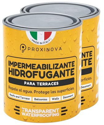 Proxinova Idrorepellente Trasparente – Impermeabilizzante Terrazzi Protettivo Contro Acqua e Sporco per Pietra, Cemento e Piastrelle – Sigillante per Pavimenti, Facciate, Terrazze e Tetti (Pacco da 2)