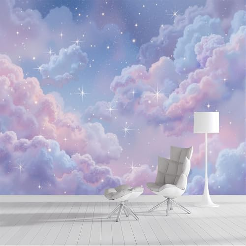 3D Fototapete Sternenverlaufswolken, Verträumtes Thema Tapeten Wanddekoration, Rosa Blau Tapete Seide Für Mädchen Und Jungen Schlafzimmer Kinderzimmer Wand 200x140cm