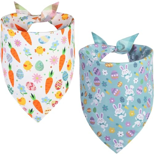 Hundehalstuch Ostern, 2 Stück Halstuch Hund Ostern, Hundehalstücher Set, Dreieckstuch Hund, Bandanas für Hunde, Haustier Halstuch für Hunde und Katze