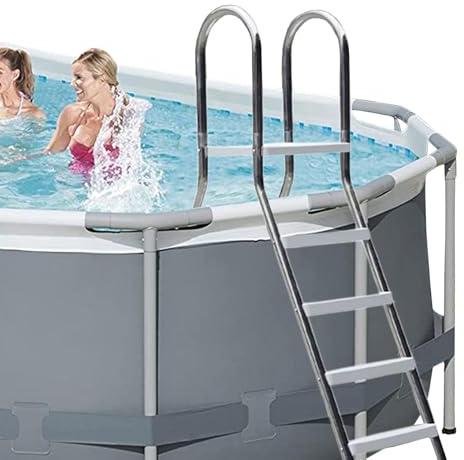 Escalera de entrada para piscina sobre el suelo, escalera de acceso de doble cara de acero inoxidable de 4 escalones para piscinas de pared alta, capacidad resistente de 550 libras