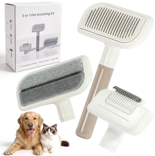 3-in-1 Katzenbürste&Hundebürste Selbstreinigend unterfellbürste hunde Entfilzungskamm für Langhaar & Kurzhaar Entfernt Lose Haare & Knoten Massageborsten zur sanften Fellpflege