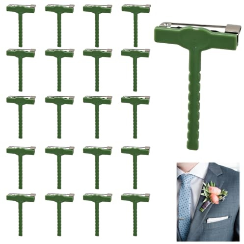 20Pcs Boutonniere Pins, Green T-Shaped Corsage Safety Clips Kit, Buttonhole Flowers Pins Holder for Wedding Party Bridegroom And Bride DIY Brooch Making