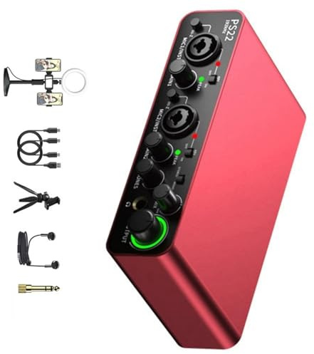 NVOQILIN Carte son USB portable 24 bits/192 kHz avec entrées XLRs TRS pour microphones instruments et ordinateurs Plug and Play USB portable Rouge