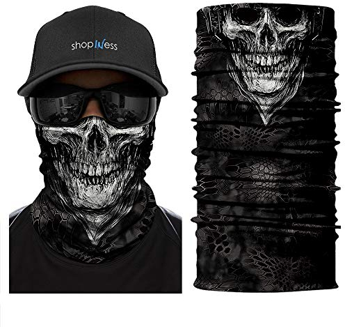 ShopINess Unisex Schlauchschal Halswärmer Neckwarmer Multifunktions schlauchtuch totenkopf für Motorrad Bikes Sport Festival Halloween Karneval - Totenschädel (Weiß)