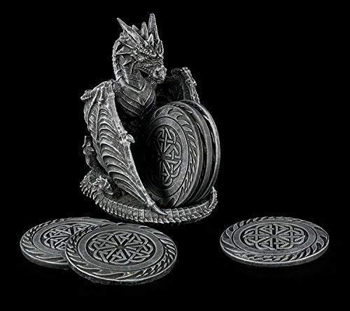 Gothic Glas Untersetzer Set mit Drachen Figur als Halter | Geschenkidee Deko