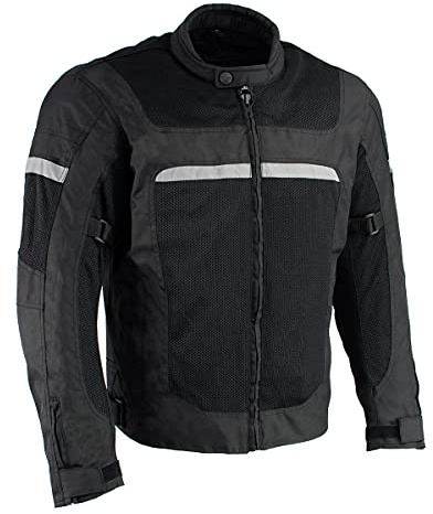 Milwaukee Leather MPM1794 Black Armored Mesh Racer Jacket with Reflective Piping for Men - All Season Jacket - X-Large
