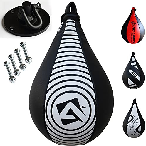AQF Boxen Punchingball Rex Leder Speedball Boxsack MMA Boxbirne Training Set (Black & White Target)