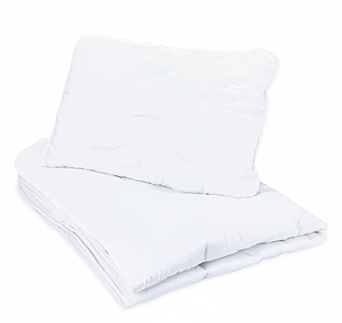 Baby Bettdecke und Kissen Kinderdecke 90x120 cm - Kinderbettdecke Kinder Bettdecken Set und Decke für Kleinkind Babybett Mikrofaser Weiß Oeko-Tex-Zertifikat 90 x 120