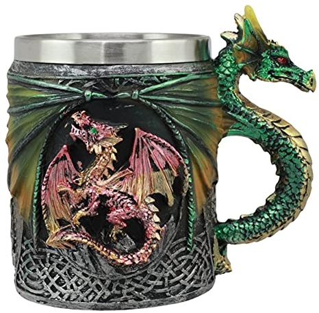 Ebros Myths And Legends The Conception Of Red Fire Oberon Dragon Beer Stein Tankard Coffee Cup Mug With Green Dragon Handle Great Gift For Dragon Lovers Party Hosting GOT Hobbit LOTR (Green Dragon)
