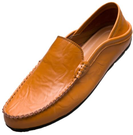 Unitysow Mocassins Homme Cuir Slip on Penny Loafers LéGèRes Confort Chaussures de Conduite Plat Chaussures de Décontractées,Jaune,EU 42