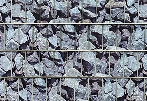 mein-zaunsichtschutz Sichtschutzstreifen in vielen Motiven, beidseitig Bedruckt aus Polyester-Filz für Doppelstabmattenzaun - KEIN PVC (Granit-Bruchstein)