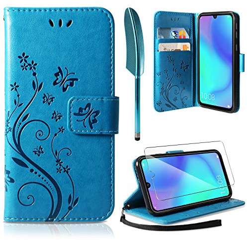 AROYI Lederhülle Kompatibel mit Huawei P30 Lite Flip Hülle und Schutzfolie, Wallet Case Handyhülle PU Leder Tasche Case Kartensteckplätzen Schutzhülle Kompatibel mit Huawei P30 Lite