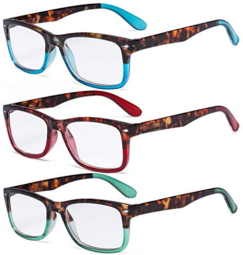 Eyekepper Paquete de 3 Gafas de lectura elegantes para damas Lentes de confort para mujeres que leen +1.75