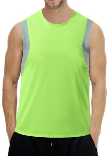 FEimaX Men's Gym Workout Tank Tops Quick Dry Bodybuilding Muscle Sleeveless T Shirt, Mens Athletic Running Training Vest Breathable Sports Tank Top T-Shirt Green