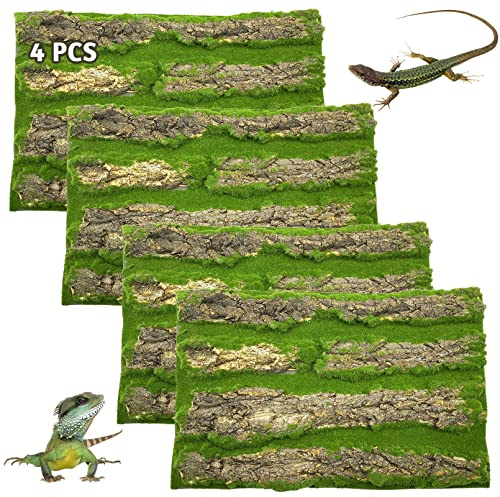 PINVNBY Reptilien-Terrarium-Kork-Hintergrund, Bartdrachen-Tankrinde, Wanddekoration mit künstlichem Moos für Gecko, Eidechse, Schildkröte, Frosch, Chamäleon, 4 Stück