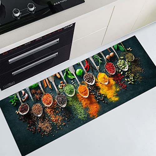 Sky Art Küchenteppich-Set rutschfeste Unterseite Teppiche Küchenbilder Gewürz und Löffel große Hausdekoration Teppich für Haus Tür Flur Schlafzimmer Küche bunt 60x150cm