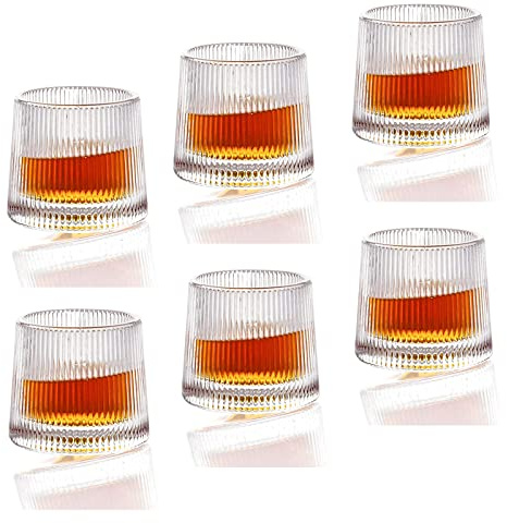 Earnmore Confezione da 6 bicchieri da whisky girevoli a decompressione Old Fashioned Whisky Glasses-Bar Whisky Glasses –Style Glassware for Bourbon–Bicchieri per Scotch–Bicchieri da rum，160ml