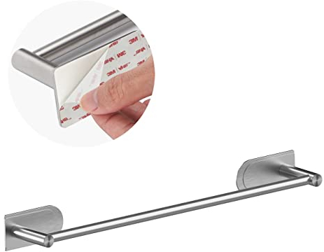 Aukware Self Adhesive Towel Rail - SUS 304 Brushed Stainless Steel, 40cm Towel Holder for Bathroom, Kitchen - Easy to Install without Drilling