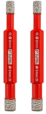 DT-DIATOOL - Set di punte per trapano per piastrelle diamantate, in porcellana, con gambo esagonale, 6-8 mm, per forare marmo ceramico, pietra artificiale, granito, 2 pezzi