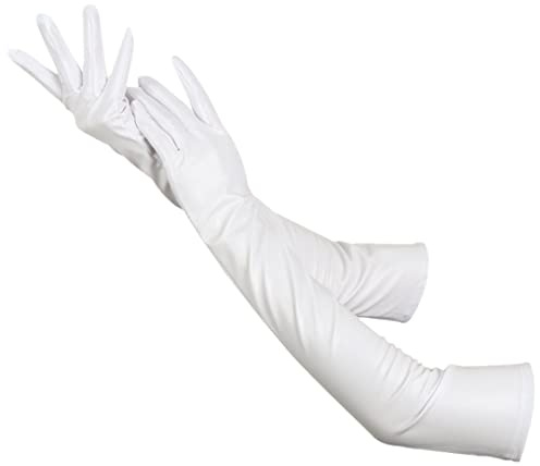 Sexy lange Lederhandschuhe für Damen, Lack-PU-Lederhandschuhe, Bühnenaufführungshandschuhe, weiß, One size