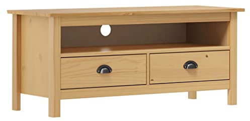 homiuse TV-Schrank Hill Range Honigbraun 110x40x47 cm Massivholz Kommode Sideboard Lowboard Tv Board Tv Lowboard Fernsehtisch Tv Kommode Industrial MöBel Rustikalem Charme 2 Schubladen&1 Fach