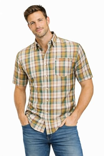 Men's Checked Shirt Mens Shirts Short Sleeve Cotton Casual Shirt for Men