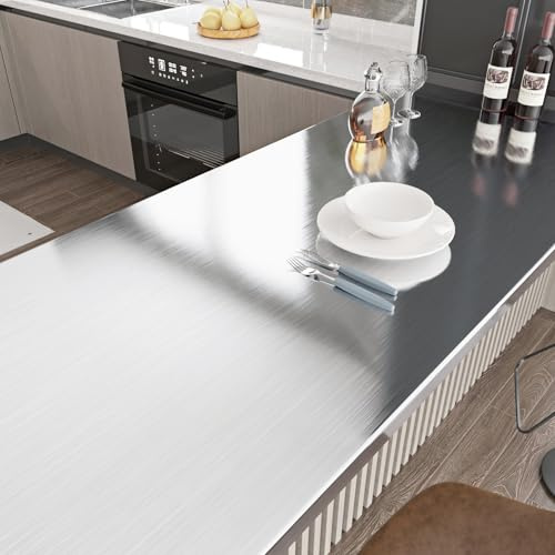 Stainless Steel Contact Paper Silver Wallpaper Peel and Stick Metallic Wallpaper for Refrigerator Wrap Cover Appliances Washing Machine Removable Self Adhesive Dishwasher Cabinet Film Shelf Liner