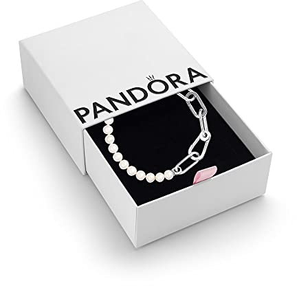 PANDORA ME Sterling Silver Link Chain Bracelet With Freshwater Cultured Pearl For Medallion Charms, Size 17.5, With Gift Box