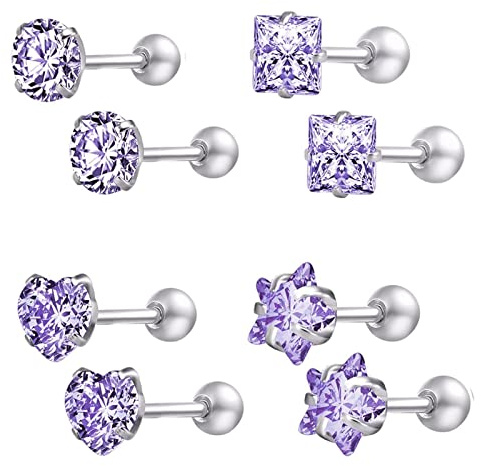 Daesar Boucles D'Oreilles Femme, Boucles D'Oreille Acier Chirurgical Zirconium Étoile Coeur Carré Ronde 3mm-6mm Boucle D'Oreille Mariée