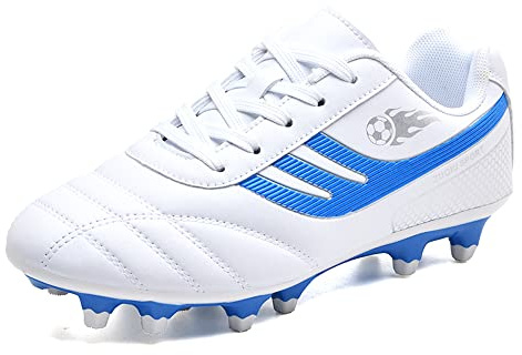 BOTEMAN Fussballschuhe Kinder Soccer Boots Jungen Fußballschuhe Mädchen Turnschuhe Trainingsschuhe Sportschuhe Stollen Kinderschuhe für Outdoor,Weiß,35 EU